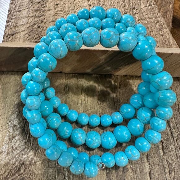 Handmade Synthetic Turquoise Wrap Bracelet Fashion, Southwestern Cowgirl Design - Picture 2 of 10